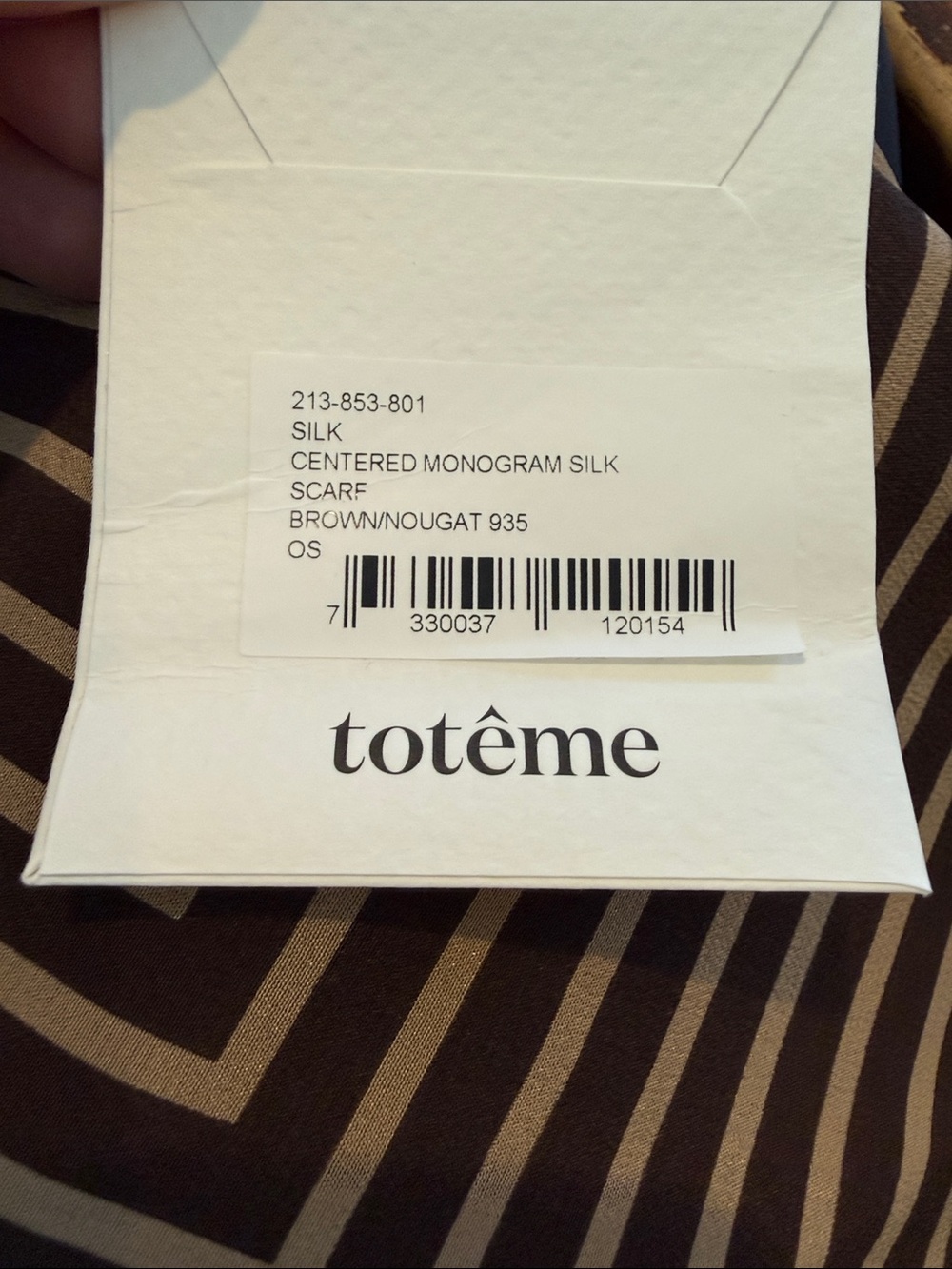 Toteme Silk Centered Monogram Scarf in Brown/Nougat - Picture 9 of 9